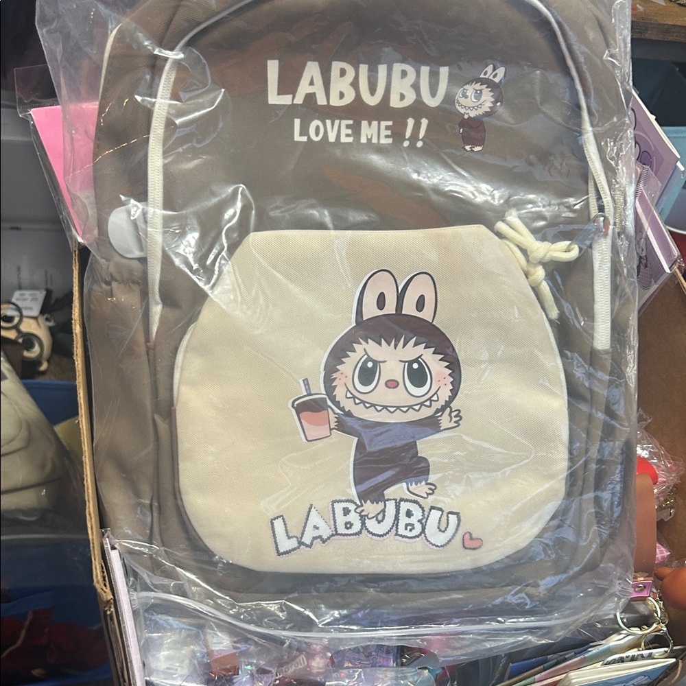 Brown and Cream Cartoon Backpack for Men